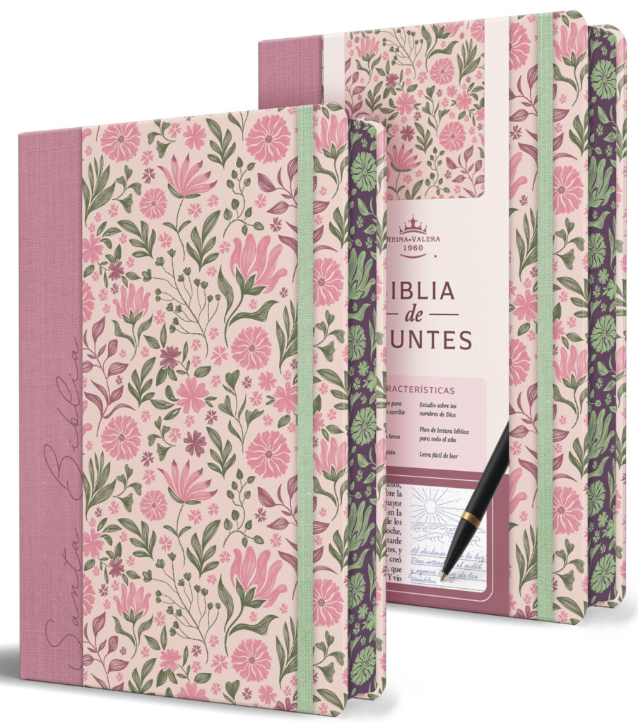Biblia de apuntes RVR 1960. Tapa dura, rosada con flores